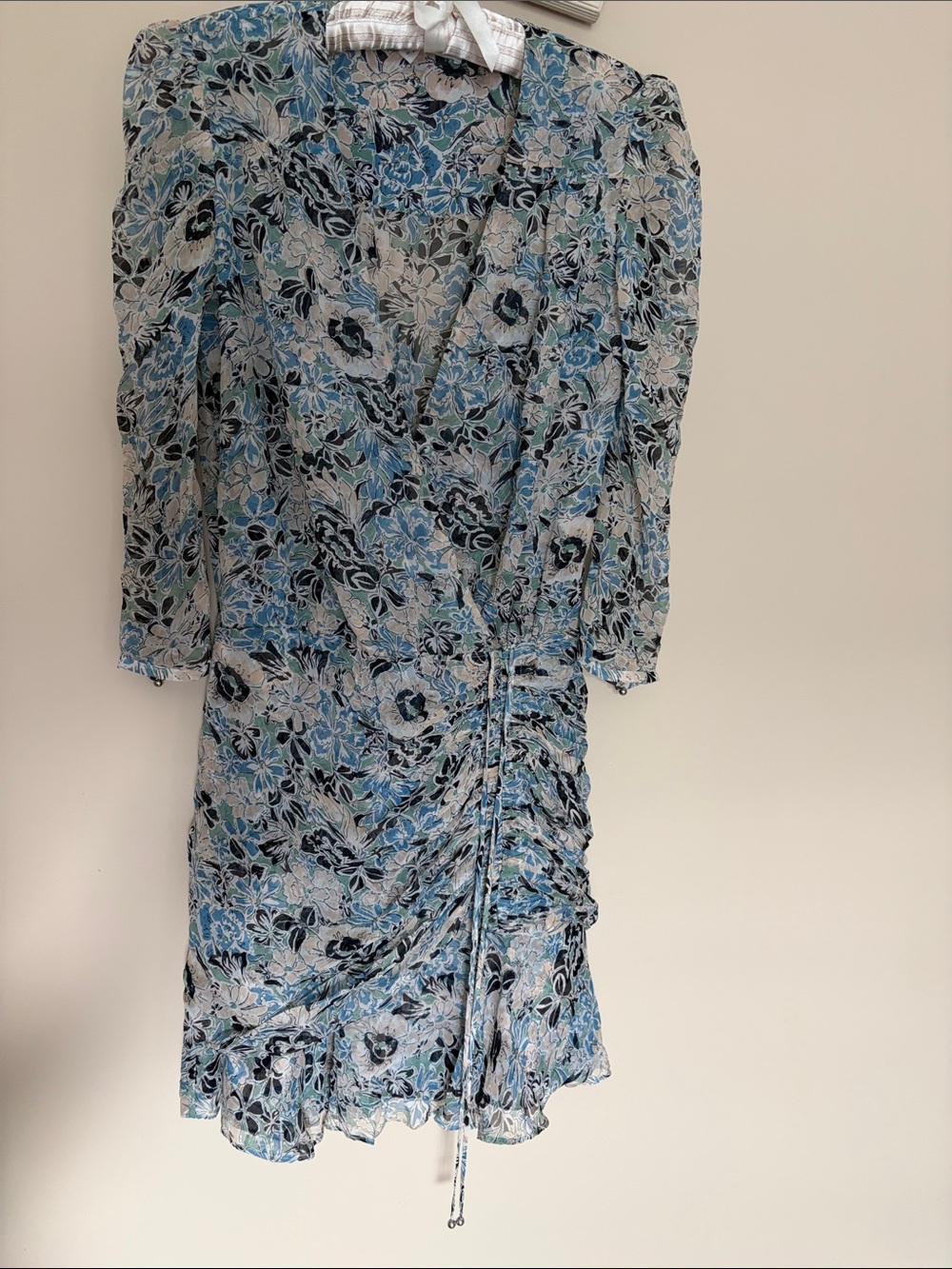 Vera Bradley Blue and Cream Floral Long-Sleeve Wrap Dress